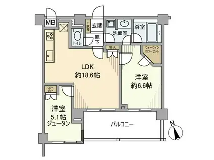 サンクタス横濱三ツ沢公園(2LDK/3階)の間取り写真