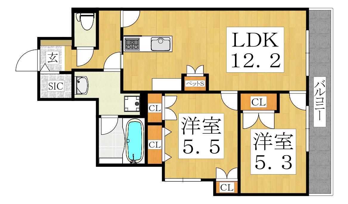 MAISON DE MINE NAGAI PARC EST(2LDK/1階)の間取り写真