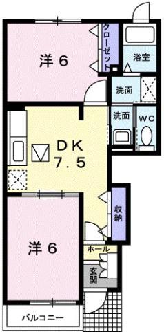 アルドーレ A(2DK/1階)の間取り写真