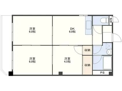 セカンドアベニュー(3DK/6階)の間取り写真