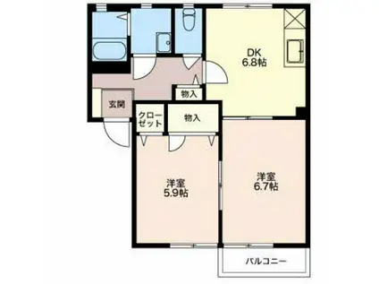 エテルノサンライズC(2DK/1階)の間取り写真