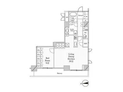 JPノイエ恵比寿西(1LDK/3階)の間取り写真