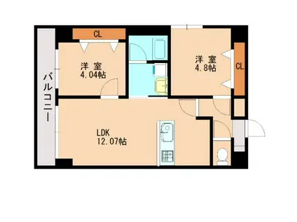 U-BASIC REEF 三萩野(2LDK/8階)の間取り写真