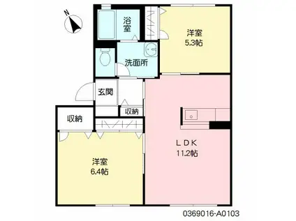 サウザンドタウン  A棟(2LDK/1階)の間取り写真