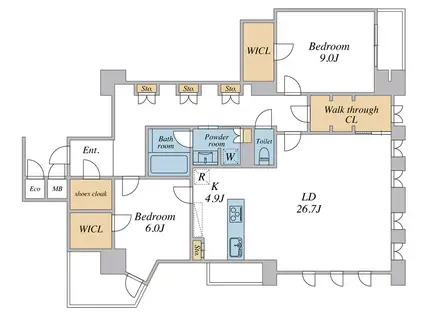 シエリア神戸北野坂(2SLDK/1階)の間取り写真