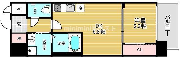 セレニテ南堀江エクラ(1DK/11階)の間取り写真