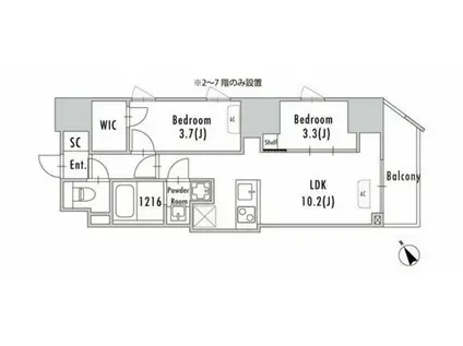 グランパセオ蔵前2(2LDK/13階)の間取り写真