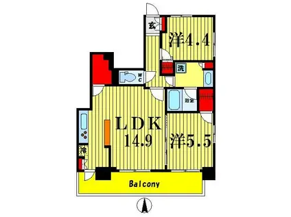 コンフォリア両国サウス(2LDK/9階)の間取り写真
