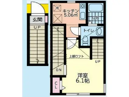 ピースフロー淵野辺(1K/2階)の間取り写真