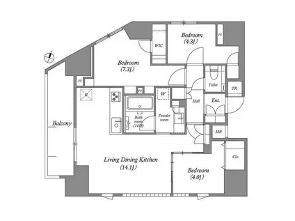 MARKS横浜戸部(3LDK/10階)の間取り写真