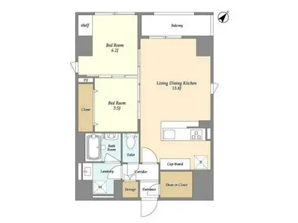 スタンズ勝どき(2LDK/3階)の間取り写真