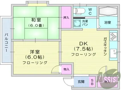 VIP南光台(2DK/1階)の間取り写真