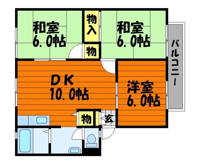 サンシャインB棟(3DK/2階)の間取り写真