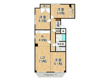 ホワイトパレス(3LDK/4階)の間取り写真