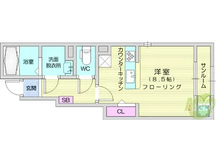 シーサイド(1K/1階)の間取り写真