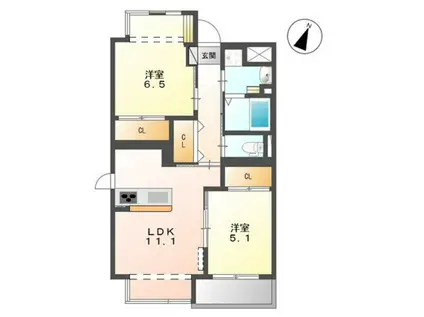 グレイシャスヴィラ(2LDK/3階)の間取り写真