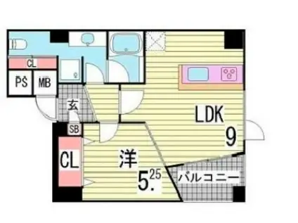 ポコアポコ三宮ハイタワー(1LDK/11階)の間取り写真