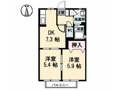 ヴィレッジ高島I A棟(2DK/1階)の間取り写真