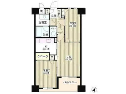 コンフィール日本橋アクアシティ(2LDK/2階)の間取り写真