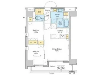 プラウドフラット清澄通(2LDK/2階)の間取り写真