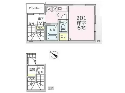 ブルーライン 蒔田駅 徒歩6分 2階建 築1年(1K/2階)の間取り写真