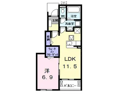 ジョイアス 東気開(1LDK/1階)の間取り写真