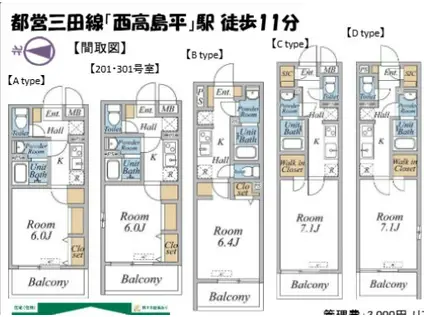 リブリ・和光市白子(1K/3階)の間取り写真