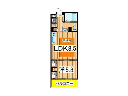 リブリ・白山ウエスト(1LDK/2階)の間取り写真