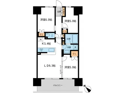 ブレス宮崎台(3LDK/12階)の間取り写真
