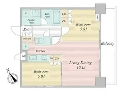 アクティ東仲通(2LDK/7階)の間取り写真