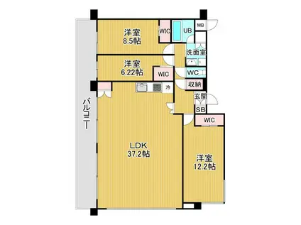 プレジオさくら夙川(3LDK/8階)の間取り写真