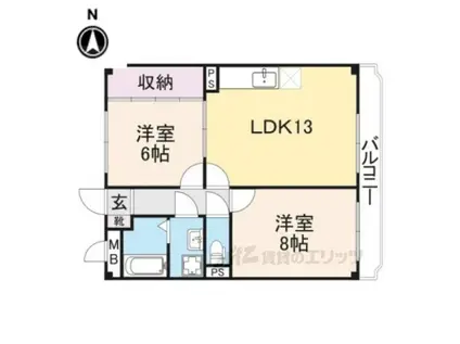 ディアコート津田(2LDK/4階)の間取り写真