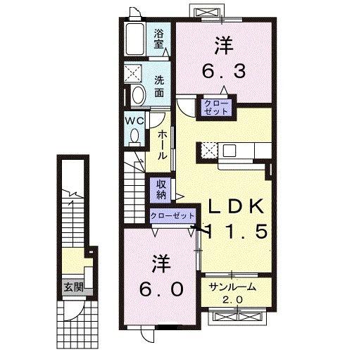 インフィニティB(2LDK/2階)の間取り写真