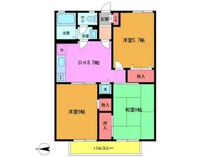 グランドールII(3DK/1階)の間取り写真