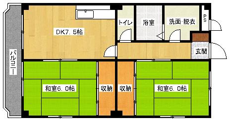 清水ビル(2DK/2階)の間取り写真