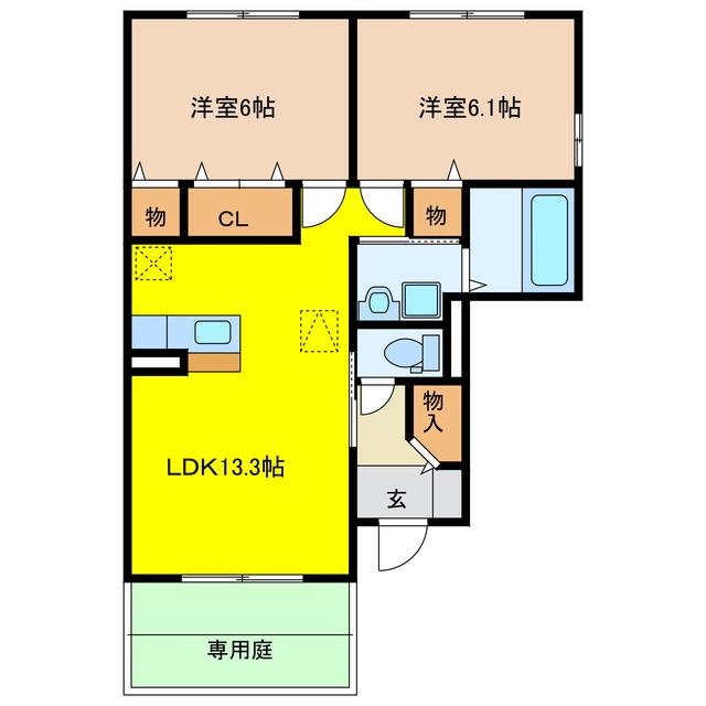 GRACEKUMANOIII(2LDK/1階)の間取り写真