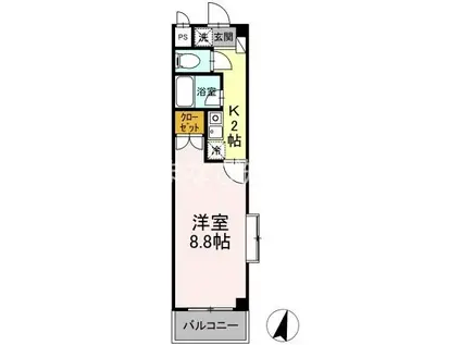 タイムD2(1K/3階)の間取り写真