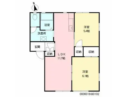 フォンテ月見ケ丘弐番館(2LDK/1階)の間取り写真