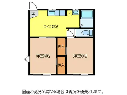 フレグランスファインE(2DK/2階)の間取り写真