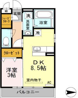 ヴィーブルF(1LDK/2階)の間取り写真