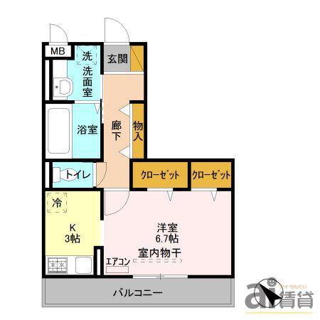 コリーヌオッツ(1K/2階)の間取り写真