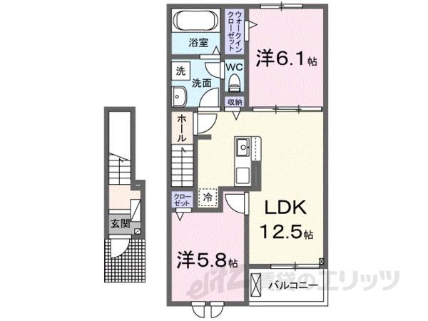 クレール聖和B(2LDK/2階)の間取り写真