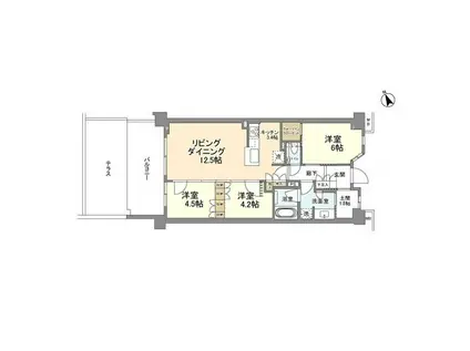 プラウド川崎矢向(3LDK/1階)の間取り写真