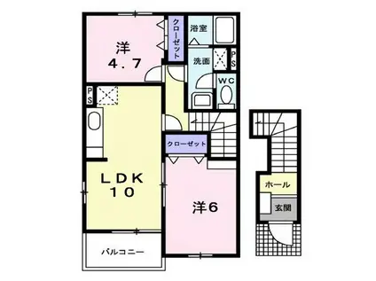 カーサフィオーレA(2LDK/2階)の間取り写真