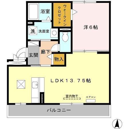 リバージュ A棟(1LDK/1階)の間取り写真