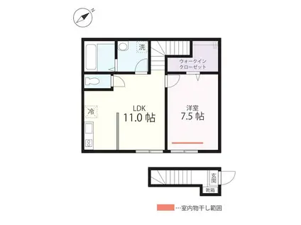 ハーミットクラブハウスMIX三ツ沢下町II(1LDK/2階)の間取り写真