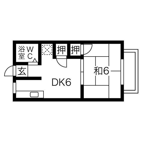 ユニハイツII(1DK/2階)の間取り写真