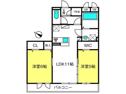 リビエールセレナ(2LDK/3階)の間取り写真