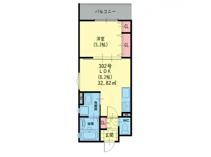 クリエオーレ菱屋西(1LDK/3階)の間取り写真