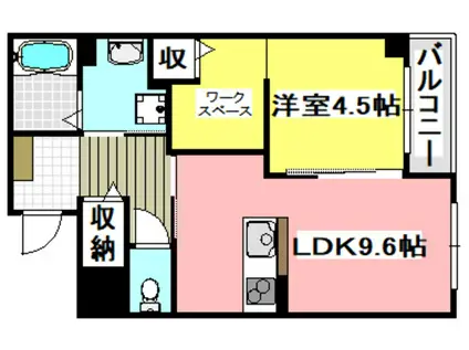 ブランキューブ南摂津(1LDK/2階)の間取り写真